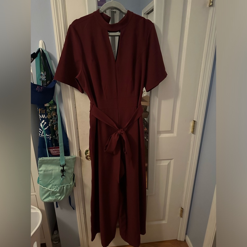 Lane Bryant Burgundy Short Sleeve Jumpsuit